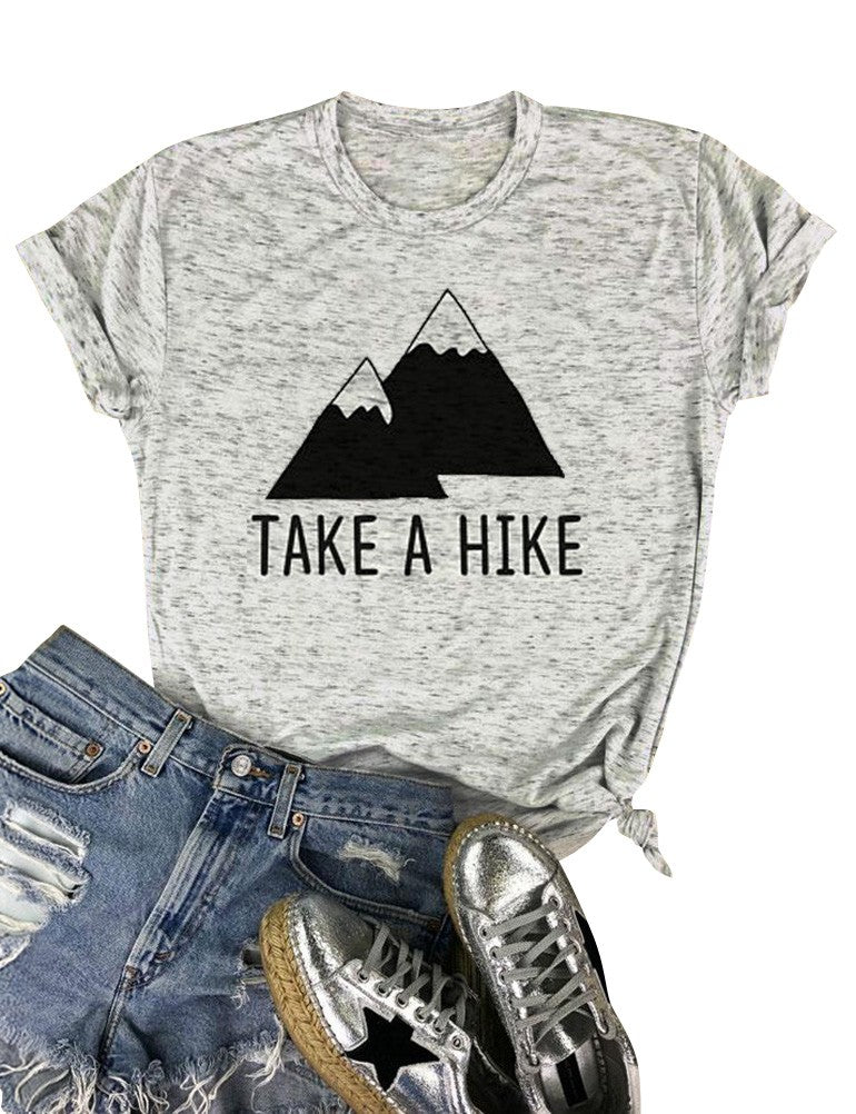 Women Casual T-shirt Tops,Women take a hike Print T-shirt Tops,Women Letter Print T-shirt Tops,Women Round Neck T-shirt Tops,Women Short Sleeve T-shirt Tops,